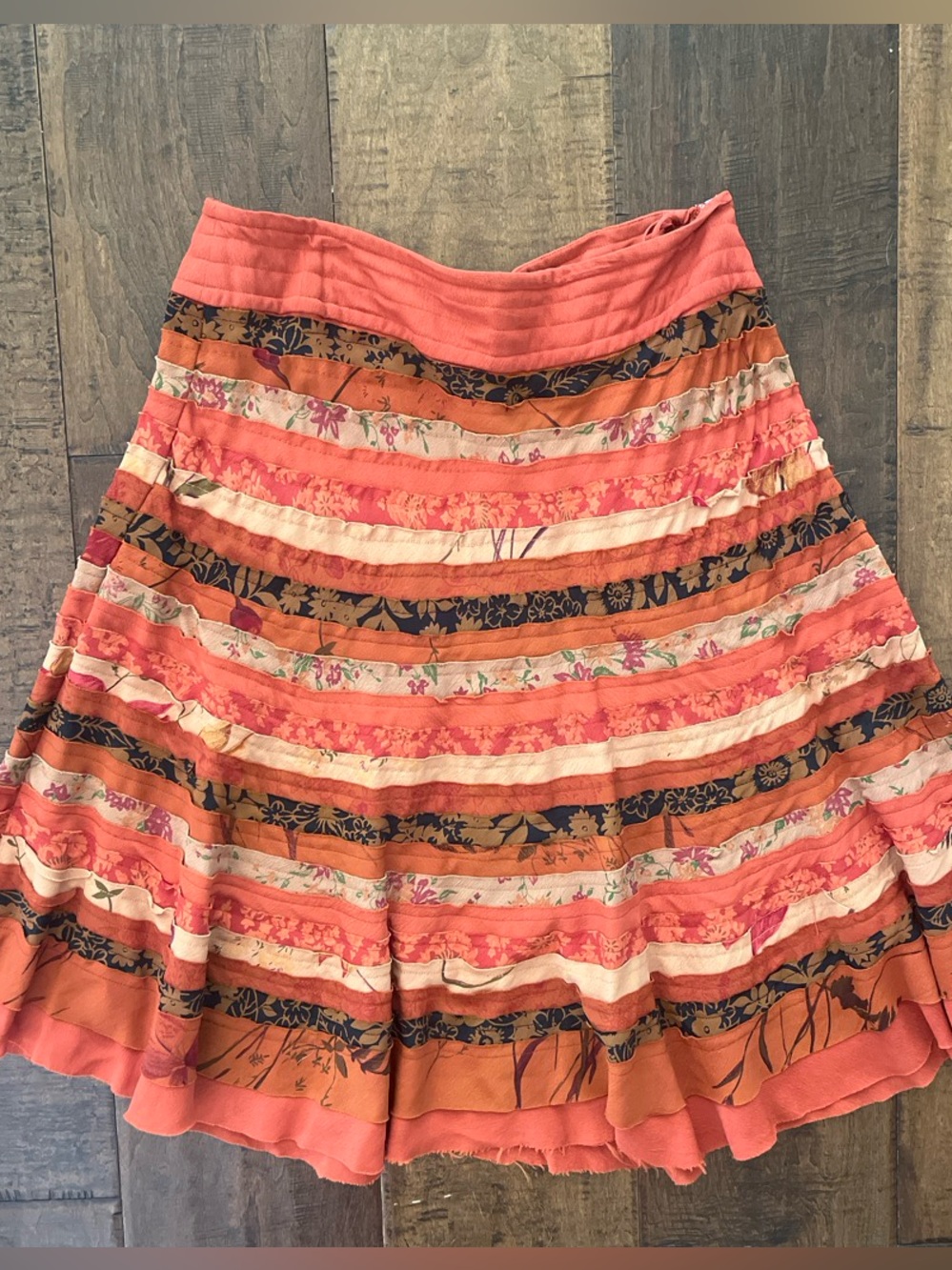 Dean Alan bohemian ribbon patchwork skirt with frayed edges sz Medium